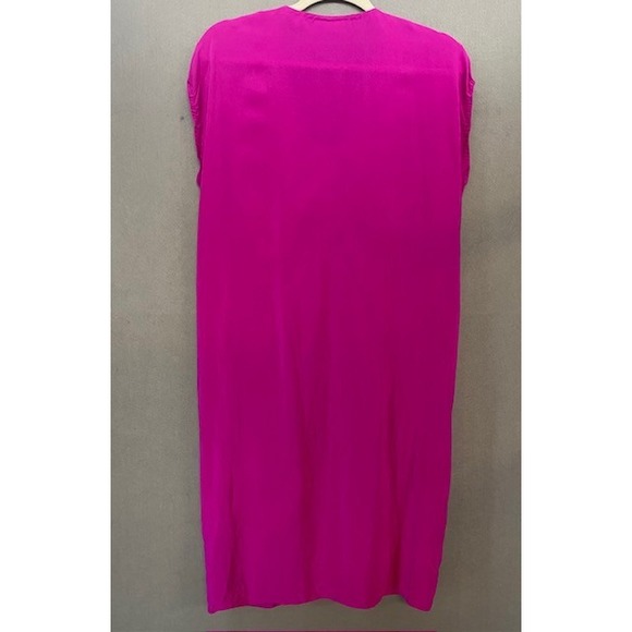 MEGAN PARK Embellished V Neck Ruched Silk Blend Dress Fuchsia Size 2 - Picture 2 of 6